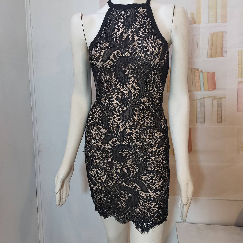 Charlotte Russe Black Lace Halter Mini Dress